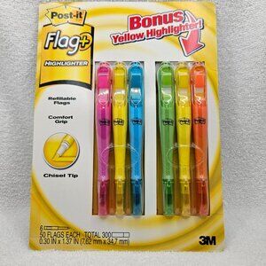 3M Post-It Brand Flag + Highlighter 6 Chisel Tip Markers Refillable ASTM D-4236